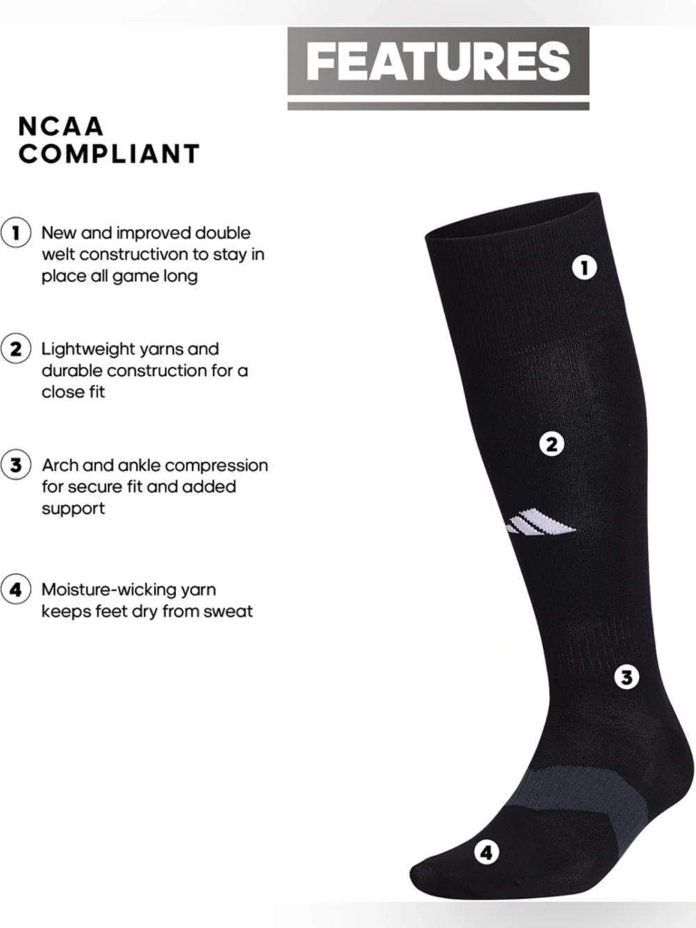 Adidas Black Performance Crew Socks with White Logo - Men's